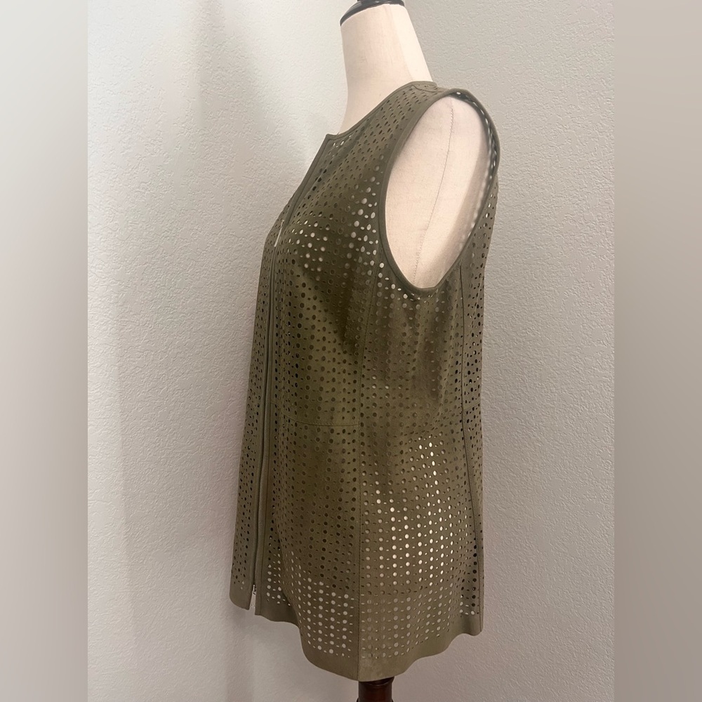Lafayette 148 New York Olive Green Perforated Vest - Picture 3 of 10